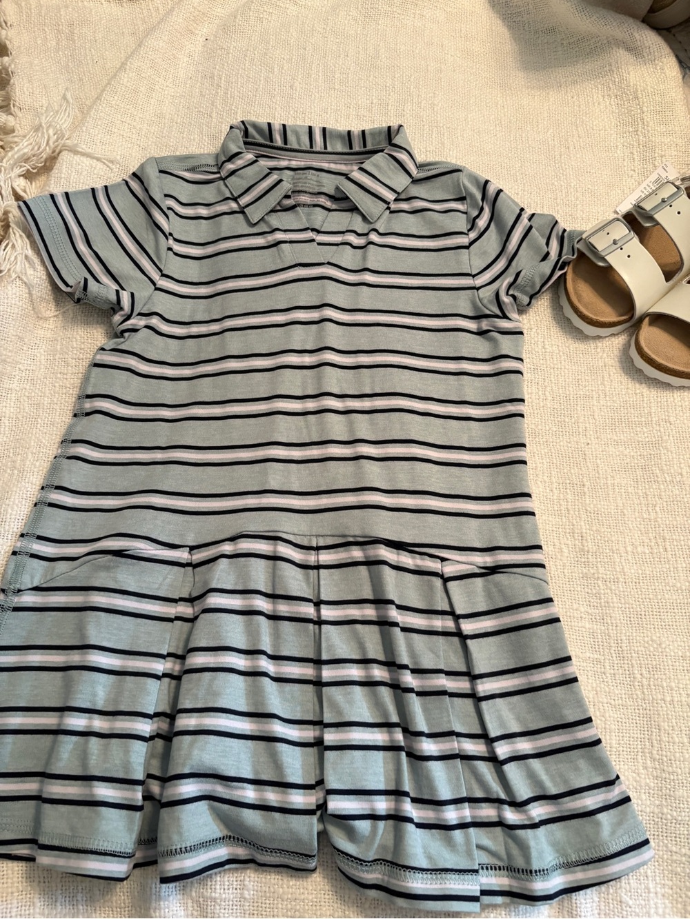 Hanna Andersson Girls Striped Polo Dress in Blue and Navy size 4
